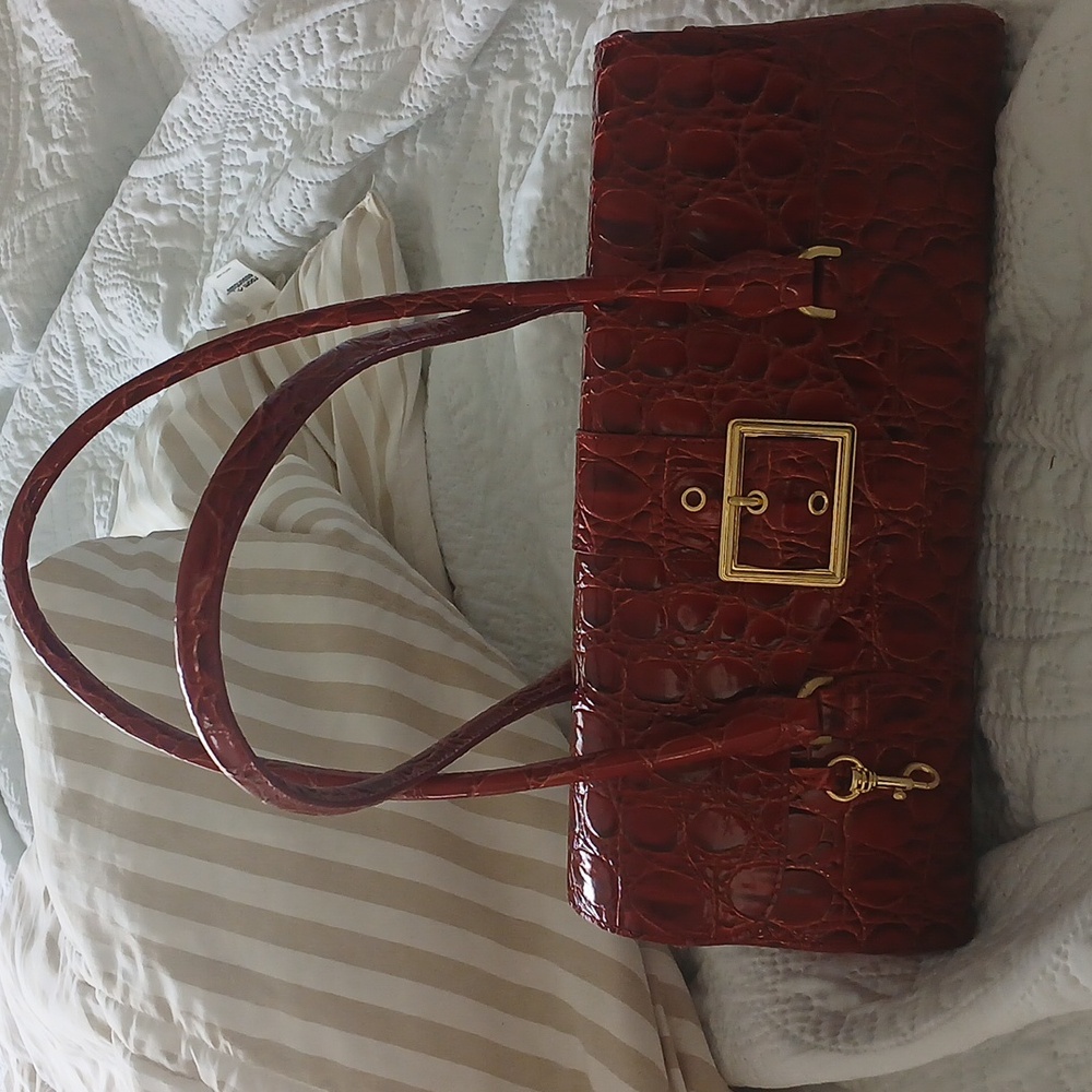 Brahmin Red Croc-Embossed Shoulder Bag with Gold Accents - Picture 3 of 5
